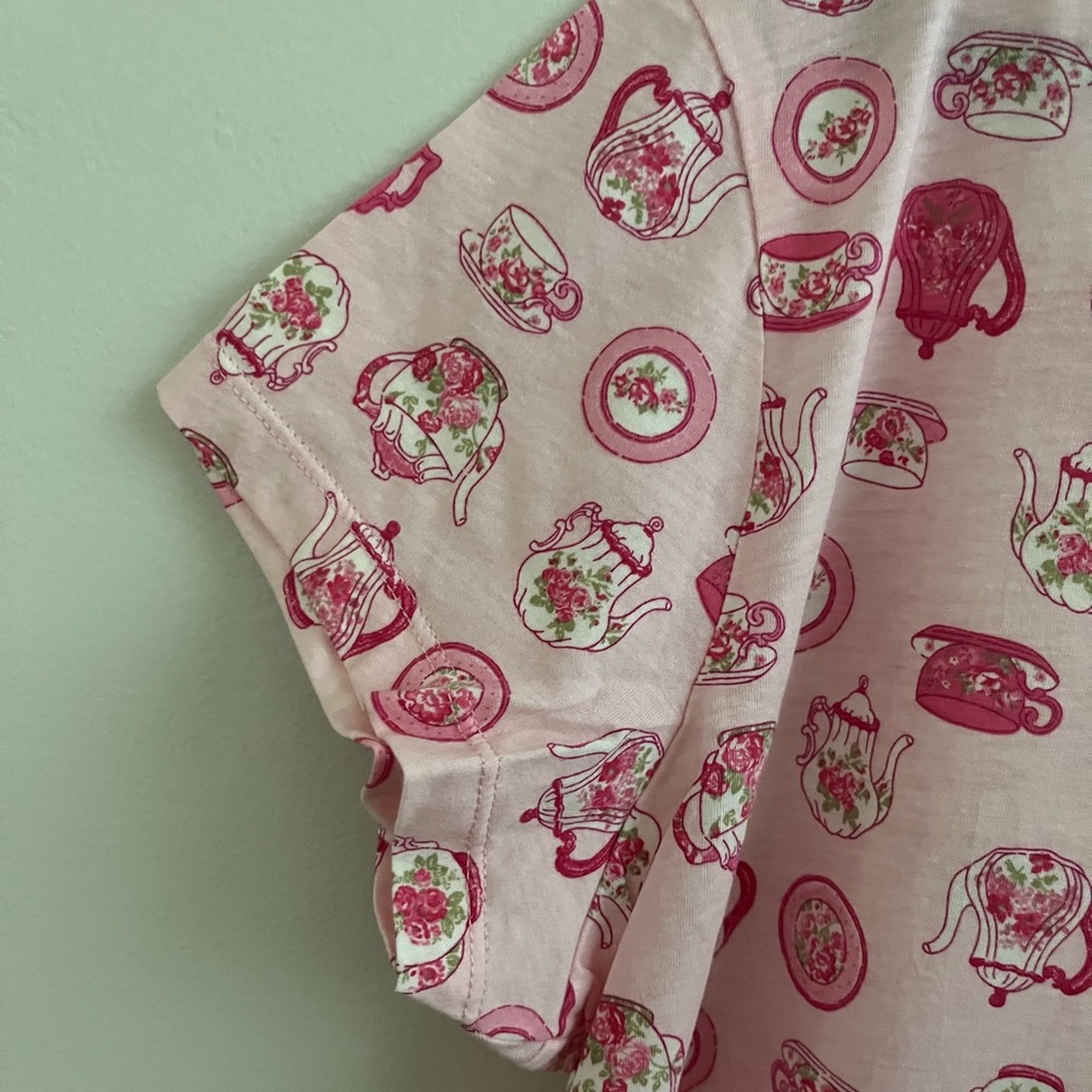 Midnight by Carole Hochman Pink and Green Tea Print Nightshirt 100 %Cotton - Picture 7 of 11